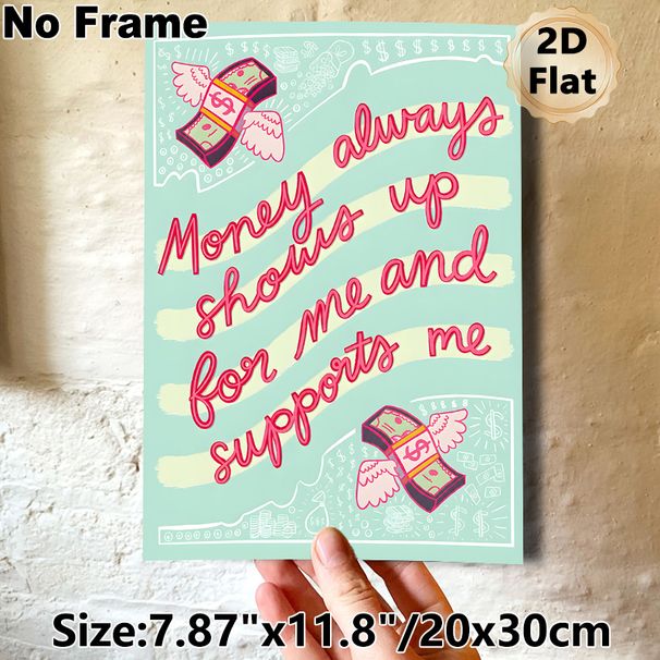 Money Affirmation Painting Poster, Vibrant Playful Graphic Poster, Inspirational Money-themed Quote With Winged Cash Illustrations, Ideal For Home_maomaolike.com