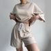 Women's casual suits for women half-sleeved round neck loose short-sleeved drawstring shorts two-piece suit_maomaolike.com