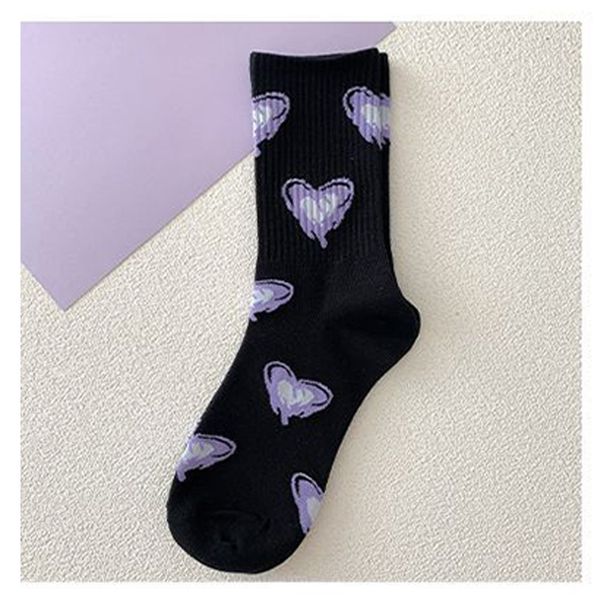 Unisex Purple love socks women's high appearance level mid-tube socks ins tide cartoon sport long_maomaolike.com