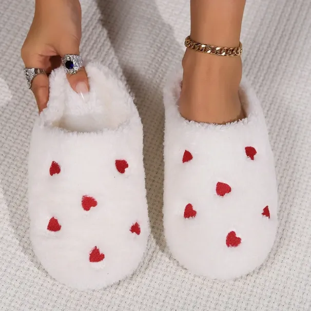 Winter Women's Heart-Shaped Slippers Love Mute Soft Sole Shoes Indoor Comfortable Cute Silent Carpet Light Living Room_maomaolike.com