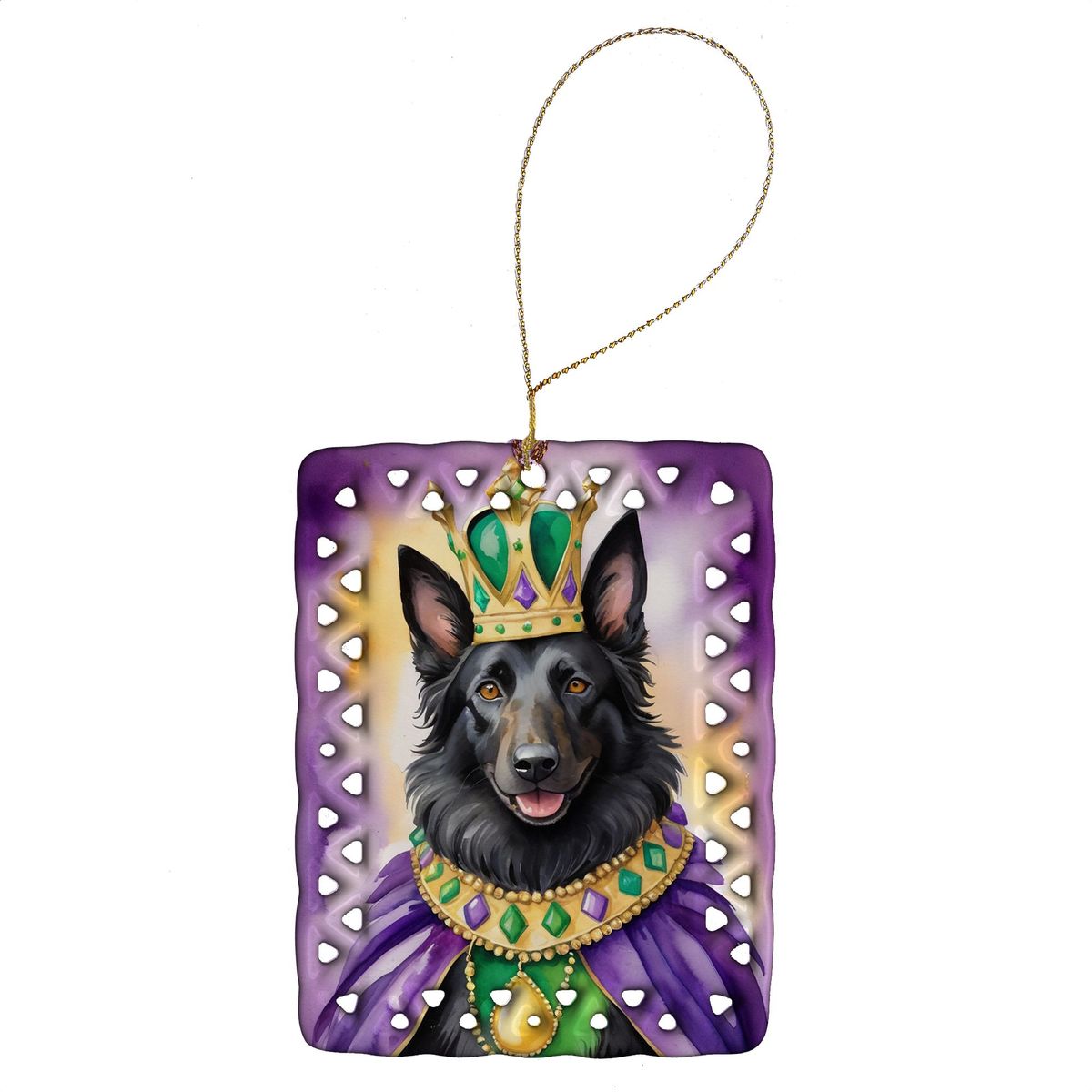 Belgian Sheepdog King Of Mardi Gras Porcelain Ornament Christmas Tree Hanging Decorations For Home Christmas Holiday, Rectangle, Gift, Multicolor_maomaolike.com