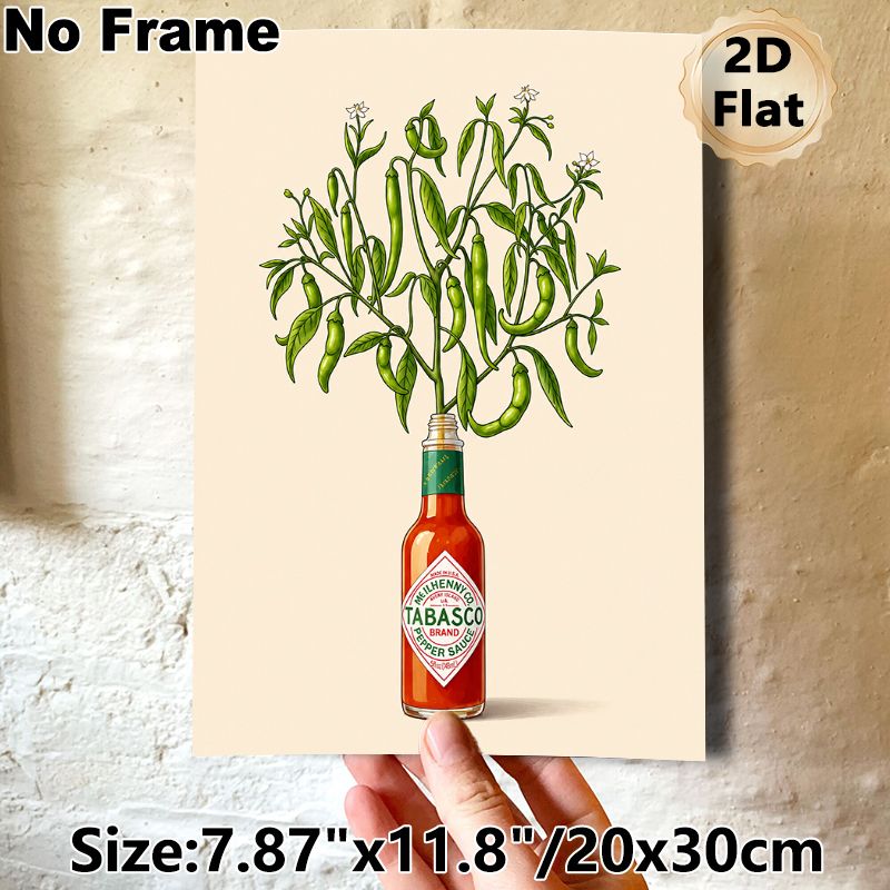 Creative Tabasco Pepper Plant Painting Poster, Vibrant Whimsical Illustration Poster, Unique Food-Themed Decor Ideal For Kitchen & Dining Area_maomaolike.com