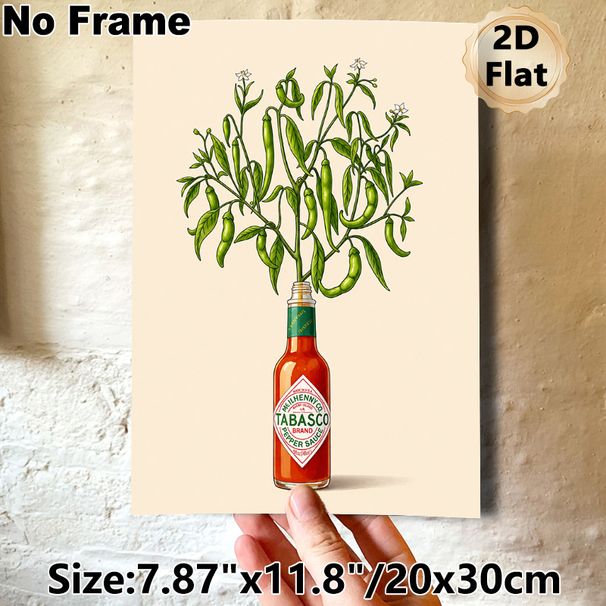 Creative Tabasco Pepper Plant Painting Poster, Vibrant Whimsical Illustration Poster, Unique Food-Themed Decor Ideal For Kitchen & Dining Area_maomaolike.com