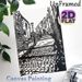 Vintage Cobblestone Alleyway Painting Poster, Monochrome Linocut-style Poster, Classic Nostalgic Urban Scene With Old Buildings And Street Lamp_maomaolike.com