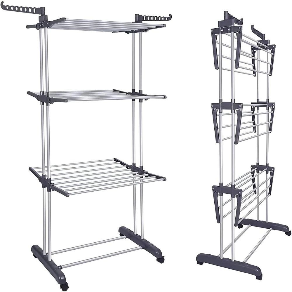 1pc Clothes Drying Rack, Indoor, Outdoor Laundry Drying Rack, With Foldable Wings, Space Saving Laundry Rack, Laundry Hanger Dryer Rack, Includes 2 Packs Of Stainless Hangers For Underwear_maomaolike.com