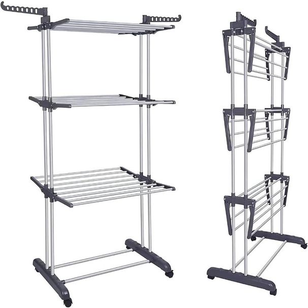 1pc Clothes Drying Rack, Indoor, Outdoor Laundry Drying Rack, With Foldable Wings, Space Saving Laundry Rack, Laundry Hanger Dryer Rack, Includes 2 Packs Of Stainless Hangers For Underwear_maomaolike.com