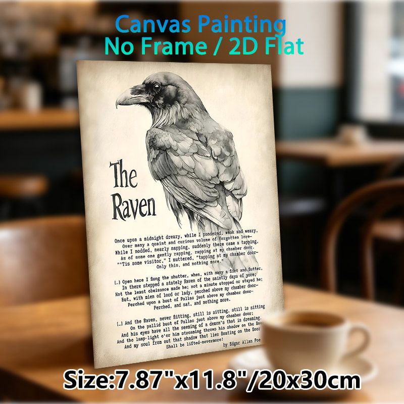 The Raven Themed Painting Poster, Vintage Monochrome Watercolor Raven With Classic Poem Text Poster, Elegant Literary-inspired Decor Ideal For Home_maomaolike.com