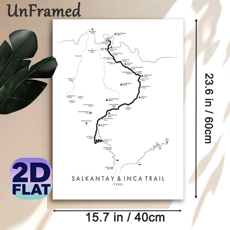 Salkantay & Inca Trail Painting Poster, Minimalist Black-and-White Route Map Poster, Clear Hiking Trail Details, Ideal For Home, Travel-Themed Spaces_maomaolike.com