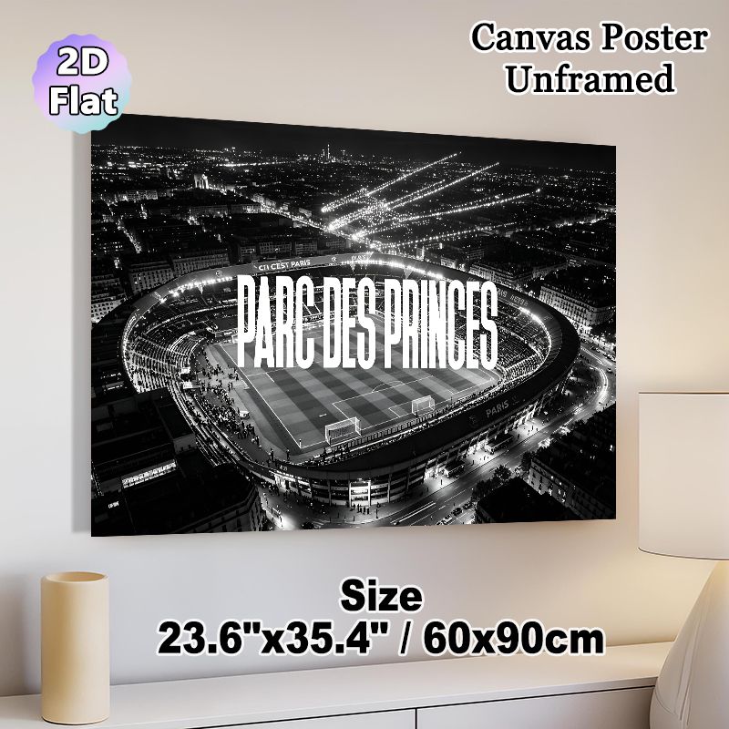 Parc Des Princes Stadium Painting Poster, Monochrome Night Aerial View Poster, Captivating Soccer Stadium Scene Ideal For Sports Rooms, Game Rooms And_maomaolike.com