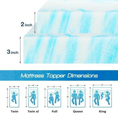 2-3 Inch Gel Memory Foam Mattress Topper Full Size Cooling Mattress Soft And Breathable Bed Topper School Bedroom Furniture_maomaolike.com