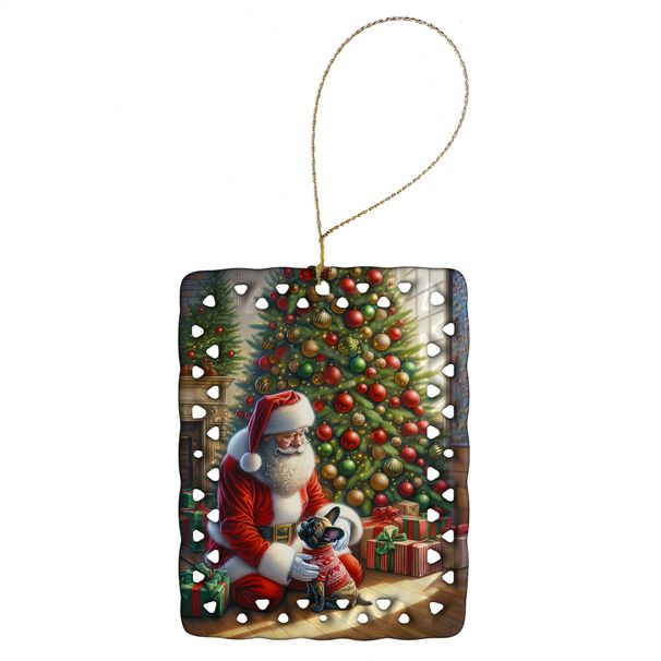 French Bulldog And Santa Claus Porcelain Ornament Christmas Tree Hanging Decorations For Home Christmas Holiday, Rectangle, Gift, Multicolor_maomaolike.com