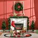 HOMCOM Prelit Holiday Christmas 4-Piece Set, Garland Wreath And Set Of 2 Entrance Trees With Warm White LED Lights, Red Berries, Pine Cones, Green_maomaolike.com