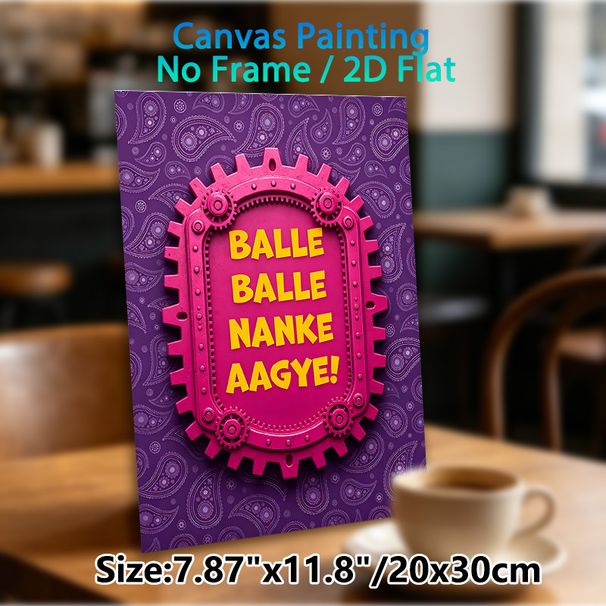 Balle Balle Nanke Aagye Themed Painting Poster, Vibrant Steampunk-style Pink Gear-framed With Purple Paisley Background Poster, Eye-catching Cultural_maomaolike.com