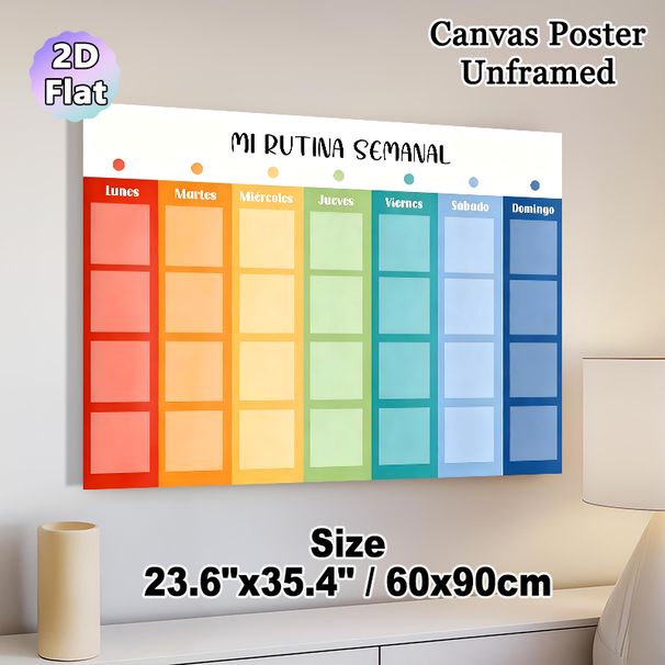 Spanish Weekly Routine Painting Poster, Vibrant Rainbow Grid-style Planner Poster, Clear Structured Layout To Organize Weekly Schedules, Ideal For_maomaolike.com