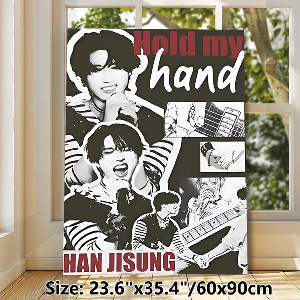 Han Jisung Themed Painting Poster, Monochrome Collage Style Poster, With Stage Scenes, Hand-holding & Guitar Elements, Ideal For Bedroom And Fan Space_maomaolike.com