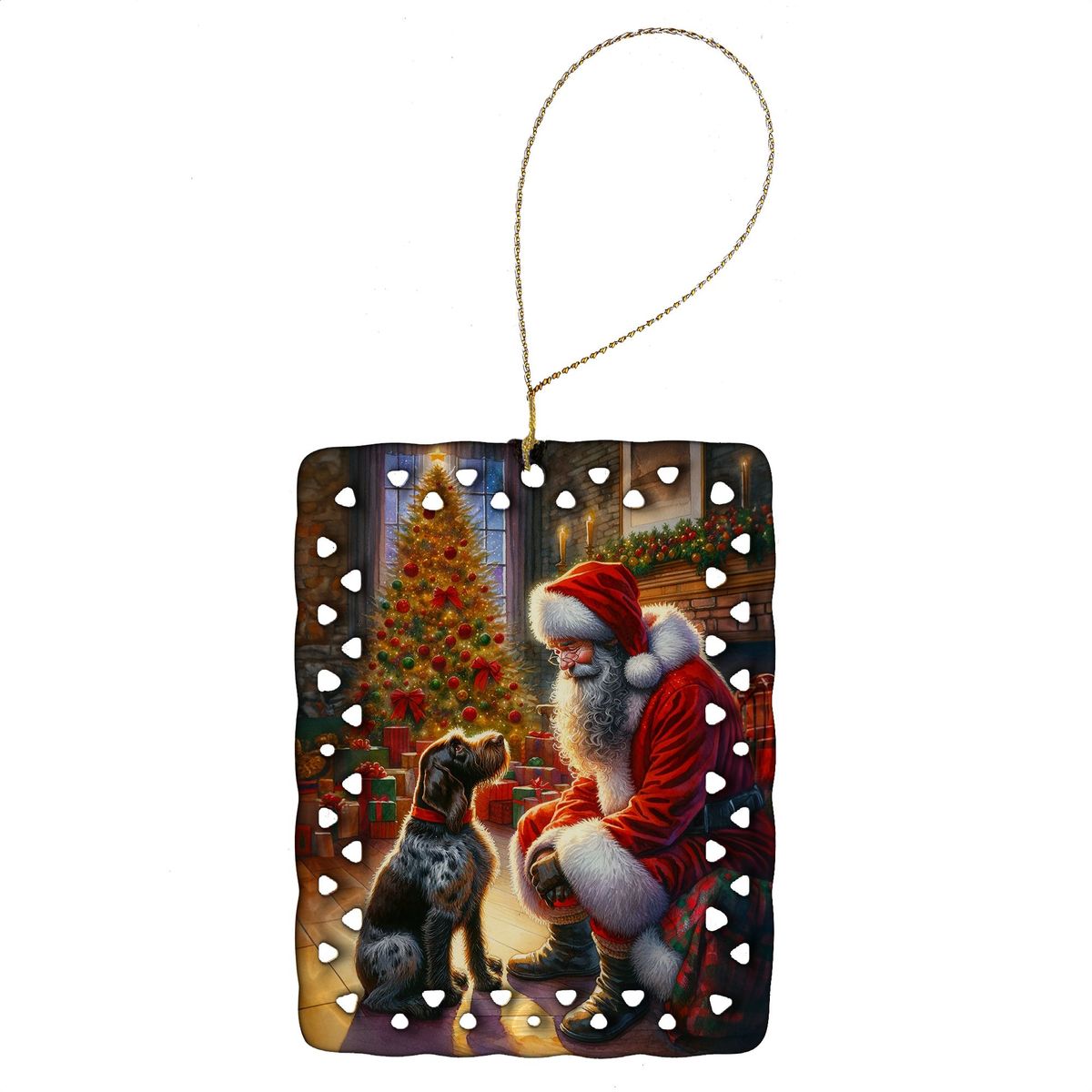German Wirehaired Pointer And Santa Claus Porcelain Ornament Christmas Tree Hanging Decorations For Home Christmas Holiday, Rectangle, Gift, Multicolor_maomaolike.com