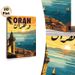 Oran Coastal City Sunset Painting Poster, Vibrant Retro-style Warm Sunset Over Coastal Town With Sailboats Poster, Nostalgic Travel Vibe Decor For_maomaolike.com