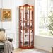 Glass Cabinet Lighted Corner Cabinet Corner Display Curio Cabinet, Glass Display With Light(Included)Bar Cabinet,Wine Cabinet With Adjustable Glass Shelves Carved Decoration Cherry Light(Included)_maomaolike.com
