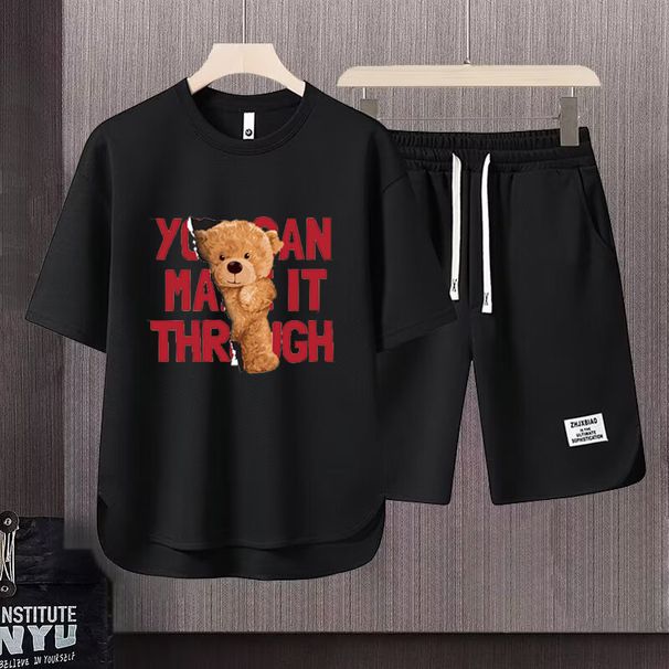 Men's Clothing 2024 Waffle Casual Summer Suit Men's Loose Teen Short sleeved T shirt Shorts Handsome Two piece Suit_maomaolike.com