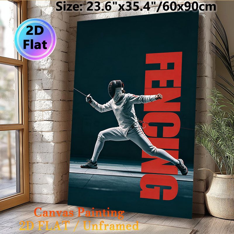 Fencing Themed Painting Poster, Bold Dramatic Fencer Action Poster, Stylish Sports-inspired Decor Ideal For Gym, Sports Room And Home Wall_maomaolike.com