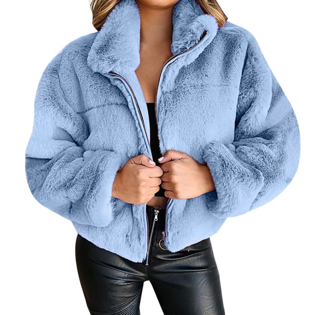 Women's Clothing clothing autumn and winter rabbit fur fur zipper cardigan plush warm jacket_maomaolike.com