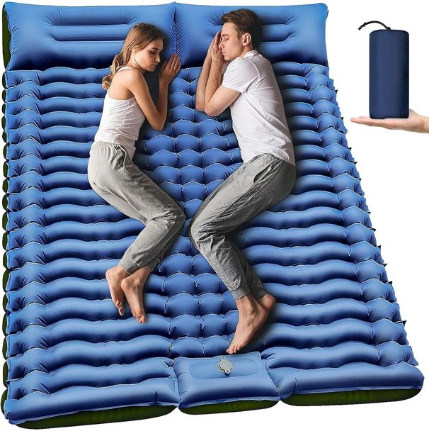 Double Sleeping Pad - Self Inflating Sleeping Mat 4" Extra-Thick for 2 Person with Pillow Built-in Foot Pump Camping Pad for Backpacking, Hiking_maomaolike.com