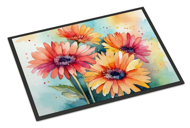 Gerbera Daisies In Watercolor Doormat Front Door Mat Indoor Outdoor Rugs For Entryway, Non Slip Washable Low Pile, 24H X 36W_maomaolike.com