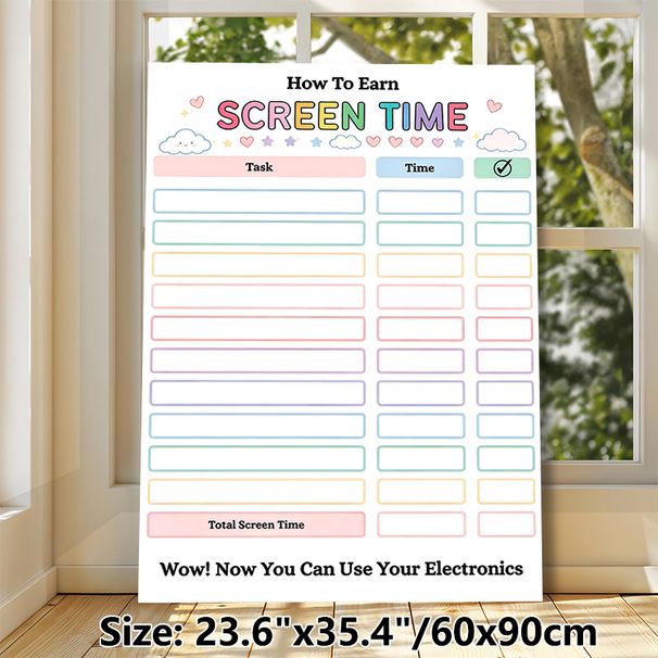 Screen Time Reward Chart Painting Poster, Pastel-colored Cute Cartoon Style Poster, Practical Tracker To Record Tasks And Earn Screen Time, Ideal For_maomaolike.com