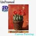 Blooming Cactus Painting Poster, Vibrant Textured Oil Painting Style Poster, Potted Cactus With Bright Red Blooms, Brings Warm Rustic Charm To Living_maomaolike.com