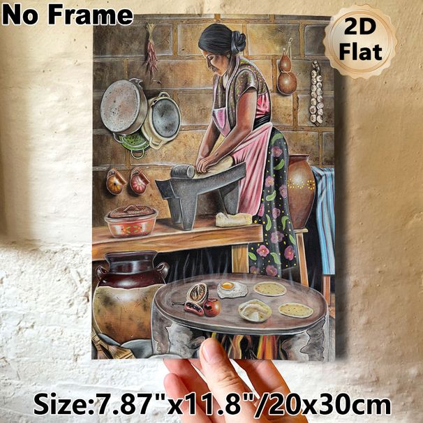 Traditional Kitchen Scene Painting Poster, Vibrant Realistic Rustic Culinary Scene Poster, Captures Warm Daily Cooking Moments, Ideal For Home Kitchen_maomaolike.com