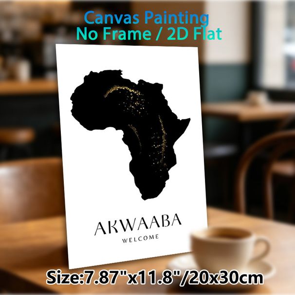African Map Akwaaba Themed Painting Poster, Sleek Black Silhouette African Map With Sparkling Gold Accents Poster, Warm Welcoming Decor Suitable For_maomaolike.com