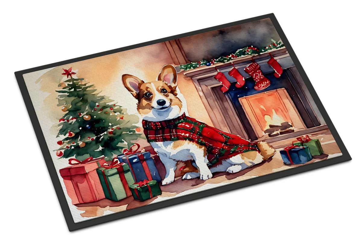 Corgi Cozy Christmas Doormat Front Door Mat Indoor Outdoor Rugs For Entryway, Non Slip Washable Low Pile, 24H X 36W_maomaolike.com