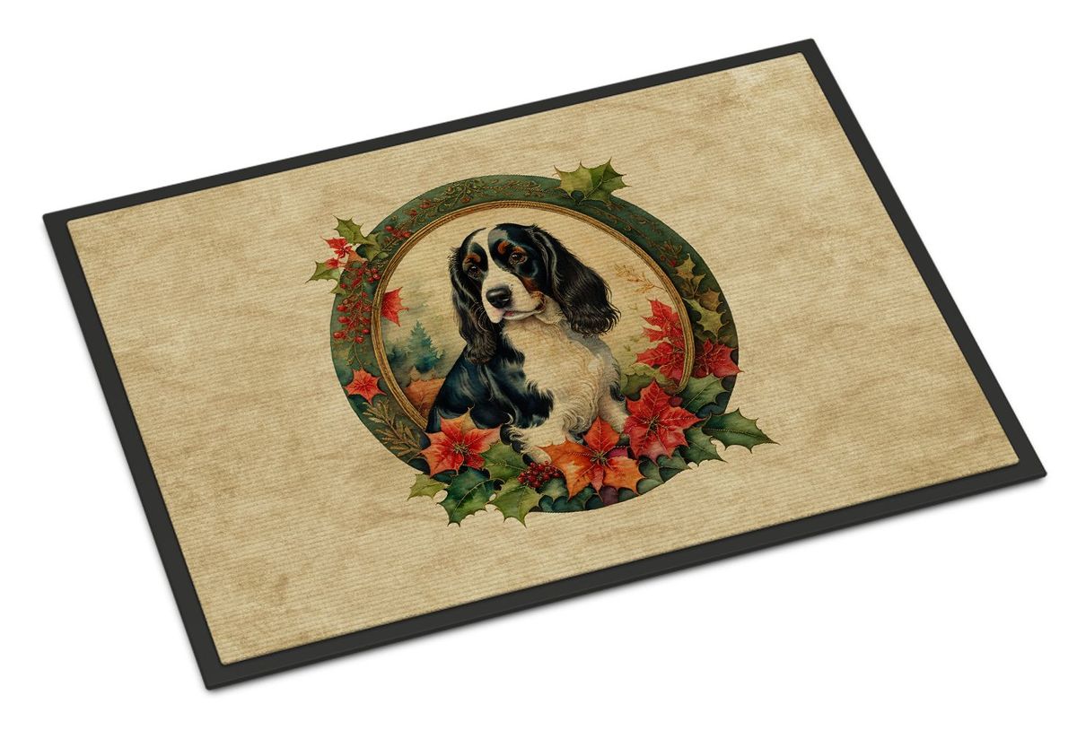 English Springer Spaniel Christmas Flowers Doormat Front Door Mat Indoor Outdoor Rugs For Entryway, Non Slip Washable Low Pile, 24H X 36W_maomaolike.com