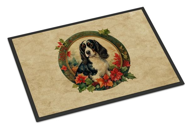 English Springer Spaniel Christmas Flowers Doormat Front Door Mat Indoor Outdoor Rugs For Entryway, Non Slip Washable Low Pile, 24H X 36W_maomaolike.com