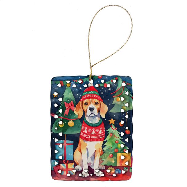 Beagle Christmas Porcelain Ornament Christmas Tree Hanging Decorations For Home Christmas Holiday, Rectangle, Gift, Multicolor_maomaolike.com
