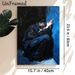 Expressive Seated Figure Painting Poster, Bold Impasto Style Poster, Dramatic Dark & Blue Toned Figure With Raised Hand, Evocative Artistic Decor_maomaolike.com