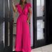 Women's new deep V-neck high waist sexy ruffled pleated wide-leg jumpsuit_maomaolike.com