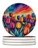 Colorful Tulips Large Sandstone Coasters Pack Of 4 Absorbent Round Coasters Decor Gifts For Men Or Women, 4 In, Multicolor_maomaolike.com