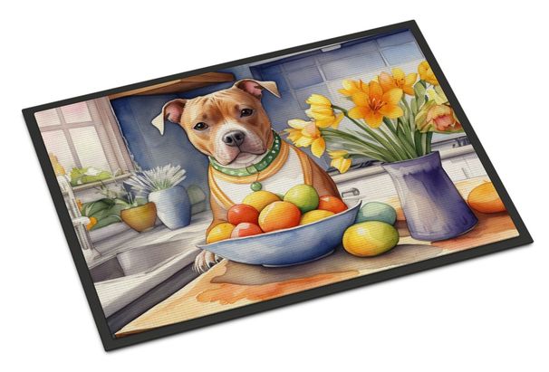 Decorating Easter Staffordshire Bull Terrier Doormat Front Door Mat Indoor Outdoor Rugs For Entryway, Non Slip Washable Low Pile, 24H X 36W_maomaolike.com