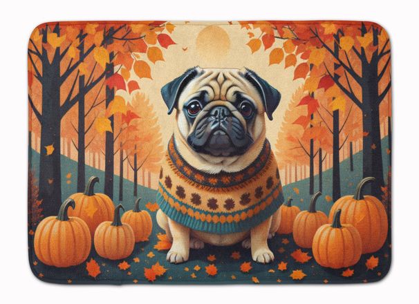Fawn Pug Fall Memory Foam Kitchen Mat Machine Washable Anti-Fatigue Mat Cushion Comfort Bath Mat Or Kitchen Rug_maomaolike.com