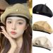 Hot Sale Solid Color Retro Beret Cap for Women Pu Edge Knitted Berets Korean Versatile British Thin Painter Hat Female Newsboy_maomaolike.com