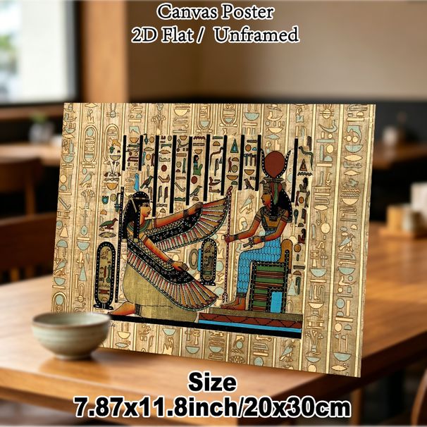 Ancient Egyptian Hieroglyphics Painting Poster, Vintage Traditional Egyptian Mural-style Poster, Cultural Artistic Piece With Deities And Hieroglyphs_maomaolike.com