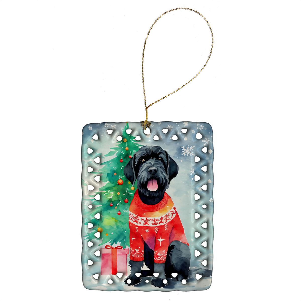 Giant Schnauzer Christmas Porcelain Ornament Christmas Tree Hanging Decorations For Home Christmas Holiday, Rectangle, Gift, Multicolor_maomaolike.com