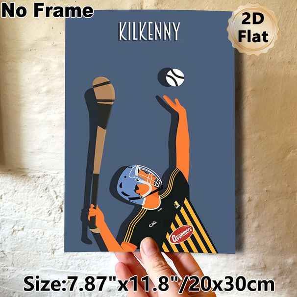 Kilkenny Hurling Painting Poster, Minimalist Flat-style Illustrated Hurler With Hurley & Sliotar Poster, Sporty Decorative Piece Suitable For Home_maomaolike.com