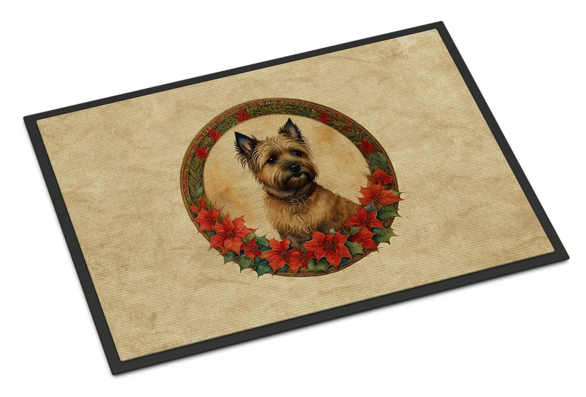 Cairn Terrier Christmas Flowers Doormat Front Door Mat Indoor Outdoor Rugs For Entryway, Non Slip Washable Low Pile, 24H X 36W_maomaolike.com