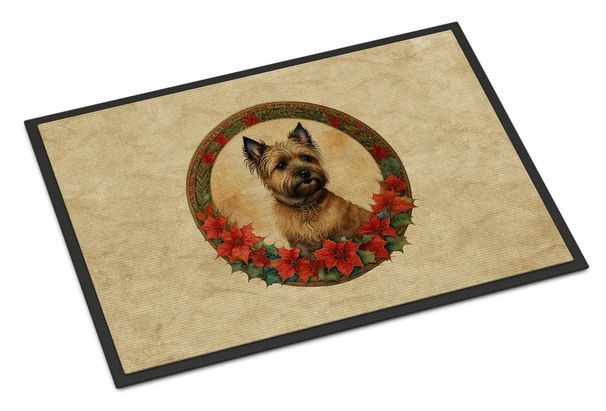 Cairn Terrier Christmas Flowers Doormat Front Door Mat Indoor Outdoor Rugs For Entryway, Non Slip Washable Low Pile, 24H X 36W_maomaolike.com