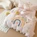 Beautiful Princess Style Pink Rainbow Ruffled Edge Washed Pure Cotton Children's Bedding Set Of Three Or Four Pieces_maomaolike.com