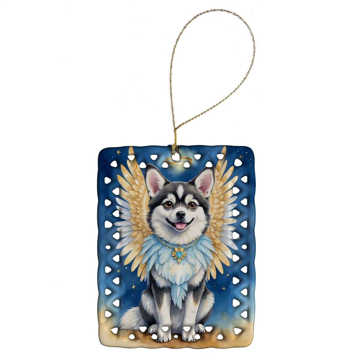 Alaskan Klee Kai My Angel Porcelain Ornament Christmas Tree Hanging Decorations For Home Christmas Holiday, Rectangle, Gift, Multicolor_maomaolike.com