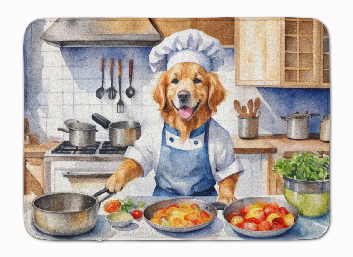 Golden Retriever The Chef Memory Foam Kitchen Mat Machine Washable Anti-Fatigue Mat Cushion Comfort Bath Mat Or Kitchen Rug_maomaolike.com