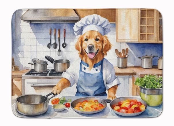Golden Retriever The Chef Memory Foam Kitchen Mat Machine Washable Anti-Fatigue Mat Cushion Comfort Bath Mat Or Kitchen Rug_maomaolike.com